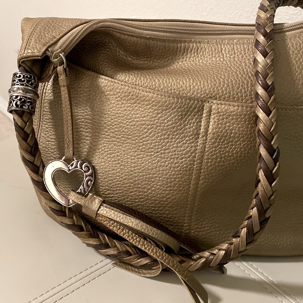 Brighton Gold/Tan Braided Handle Genuine Leather Bag - Picture 4 of 13